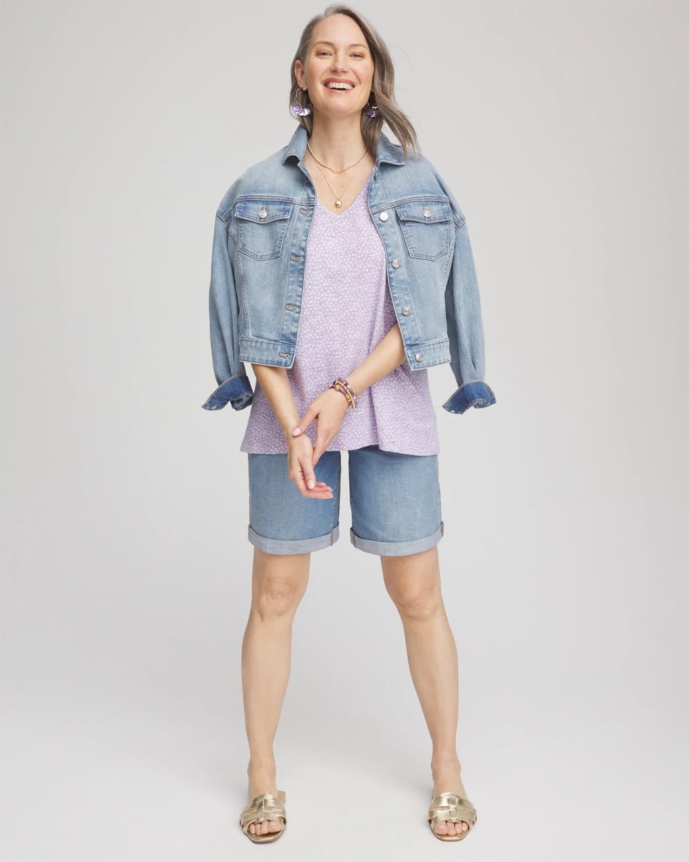 Chico's Polka-Dot Short Sleeve Forward Seam Tee