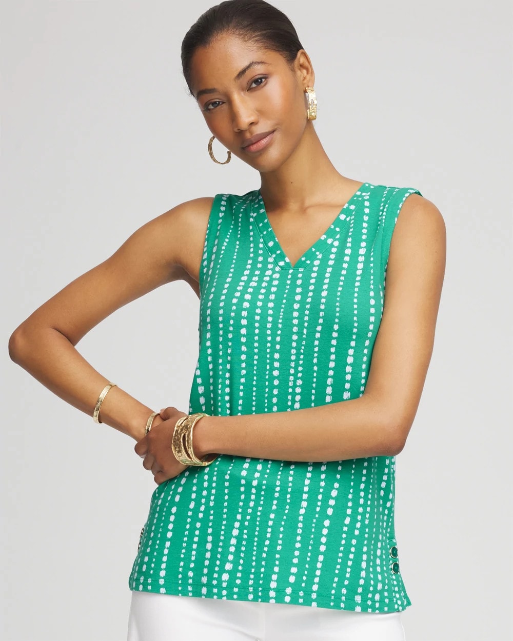 Chico's Polka-Dot Sleeveless V-Neck Tank