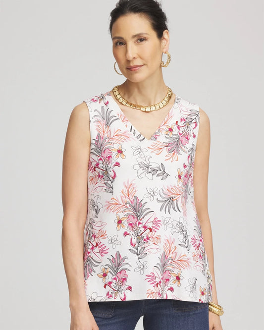 Chico's Floral Sleeveless V-Neck Tank
