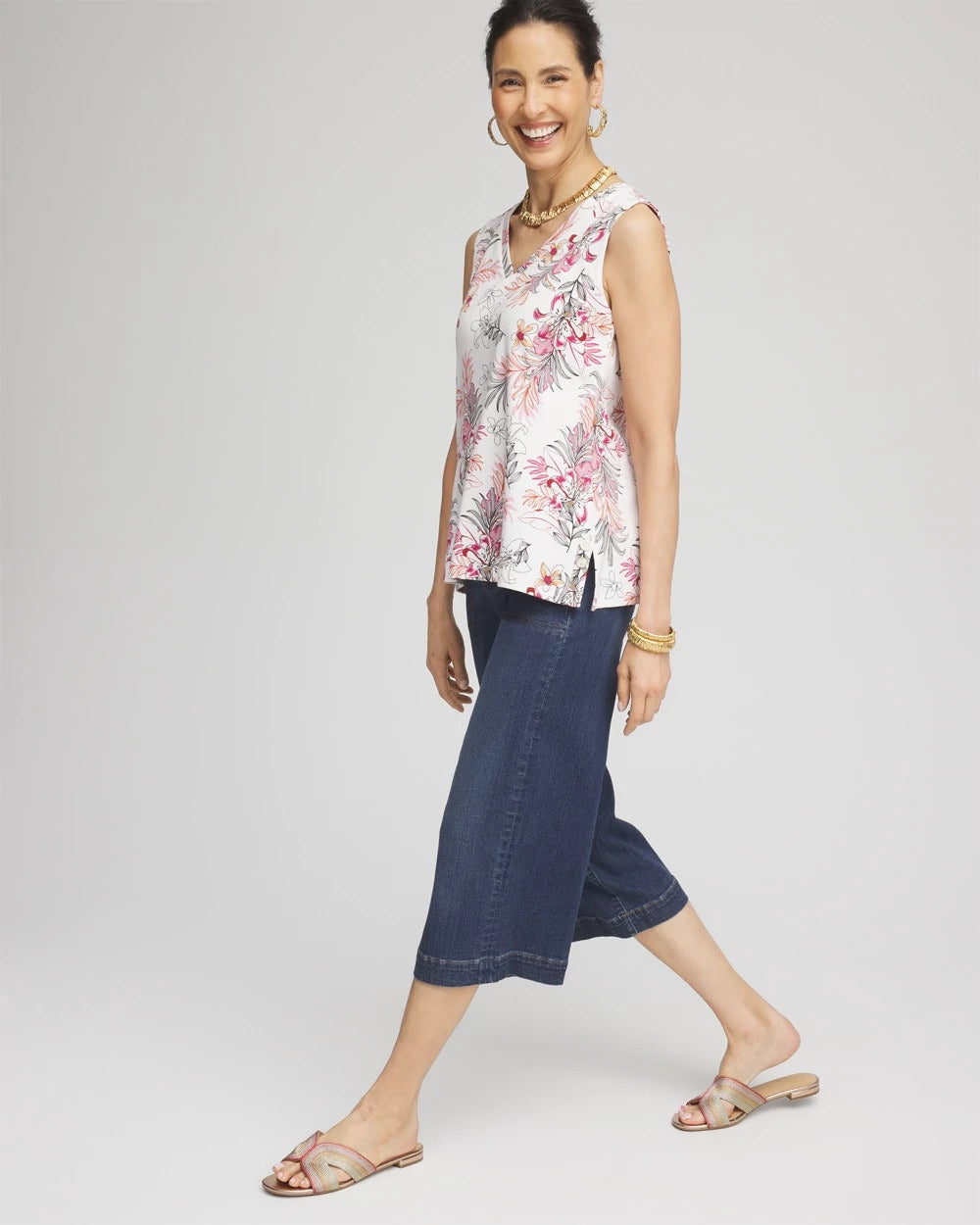 Chico's Floral Sleeveless V-Neck Tank