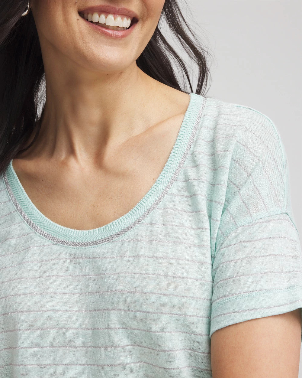 Chico's Striped Sweater-Trim Linen Tee