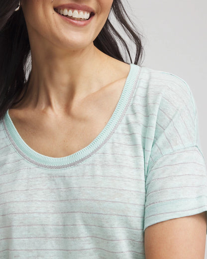 Chico's Striped Sweater-Trim Linen Tee
