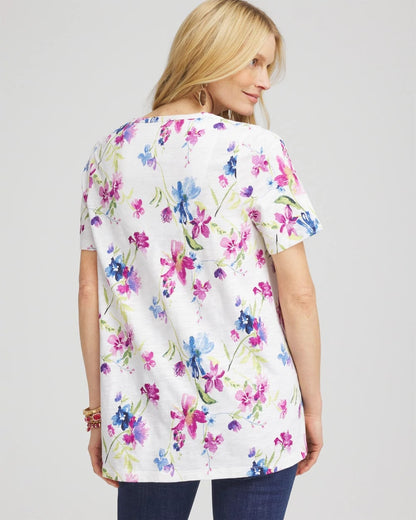 Chico's Wildflower Slub V-Neck Tee