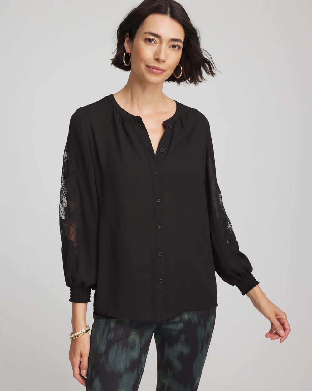 Chico's Crepe Banded Collar Blouse