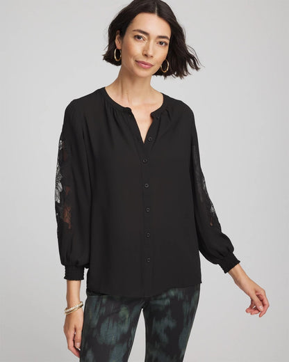 Chico's Crepe Banded Collar Blouse