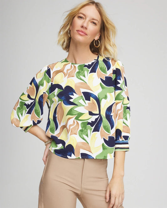 Chico's Mod Blooms Matte Satin Pullover