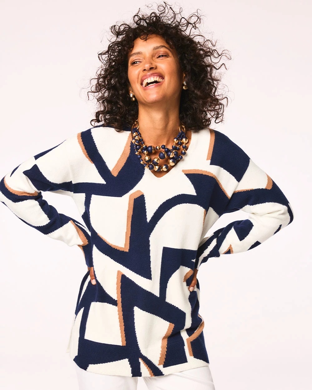 Chico's Geo Intarsia V-Neck Tunic
