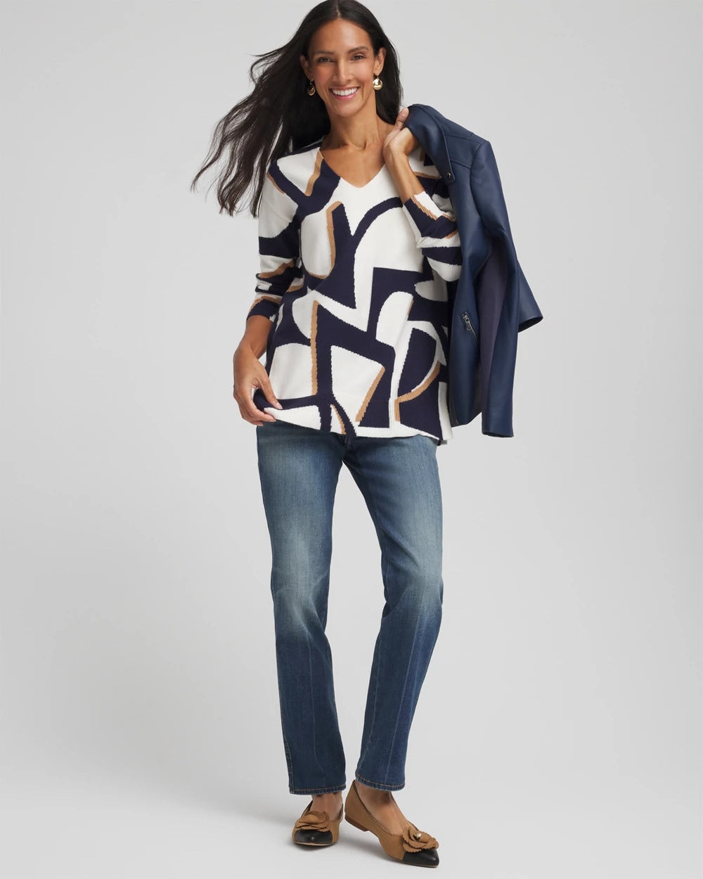 Chico's Geo Intarsia V-Neck Tunic