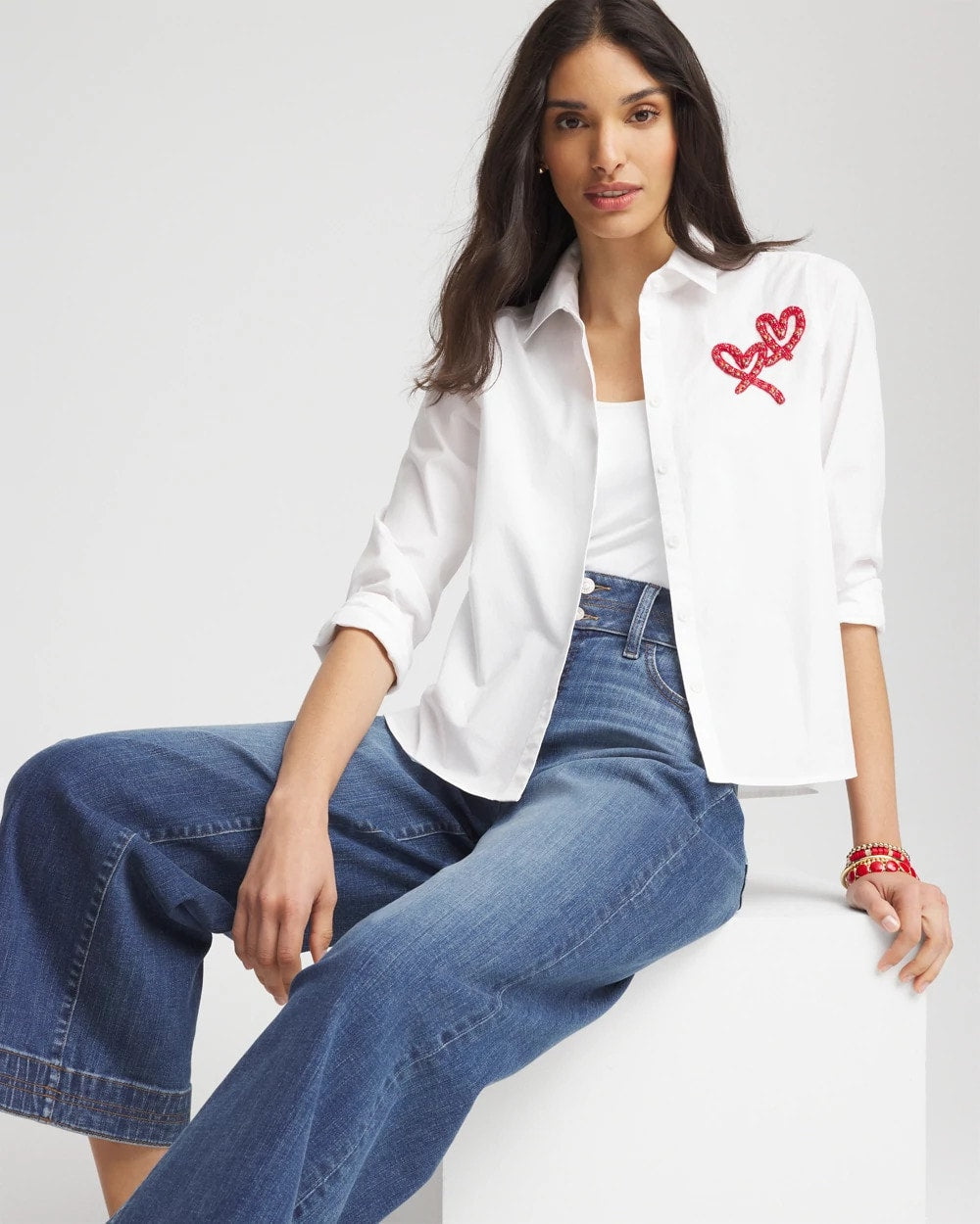 Chico's Crystal Heart Poplin Shirt