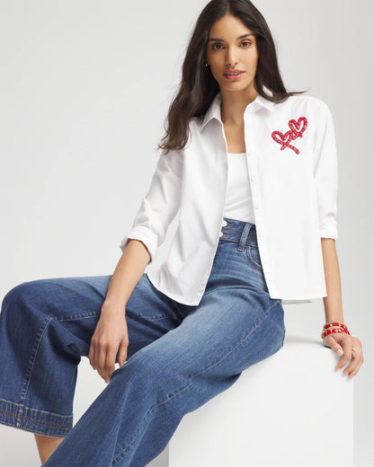 Chico's Crystal Heart Poplin Shirt
