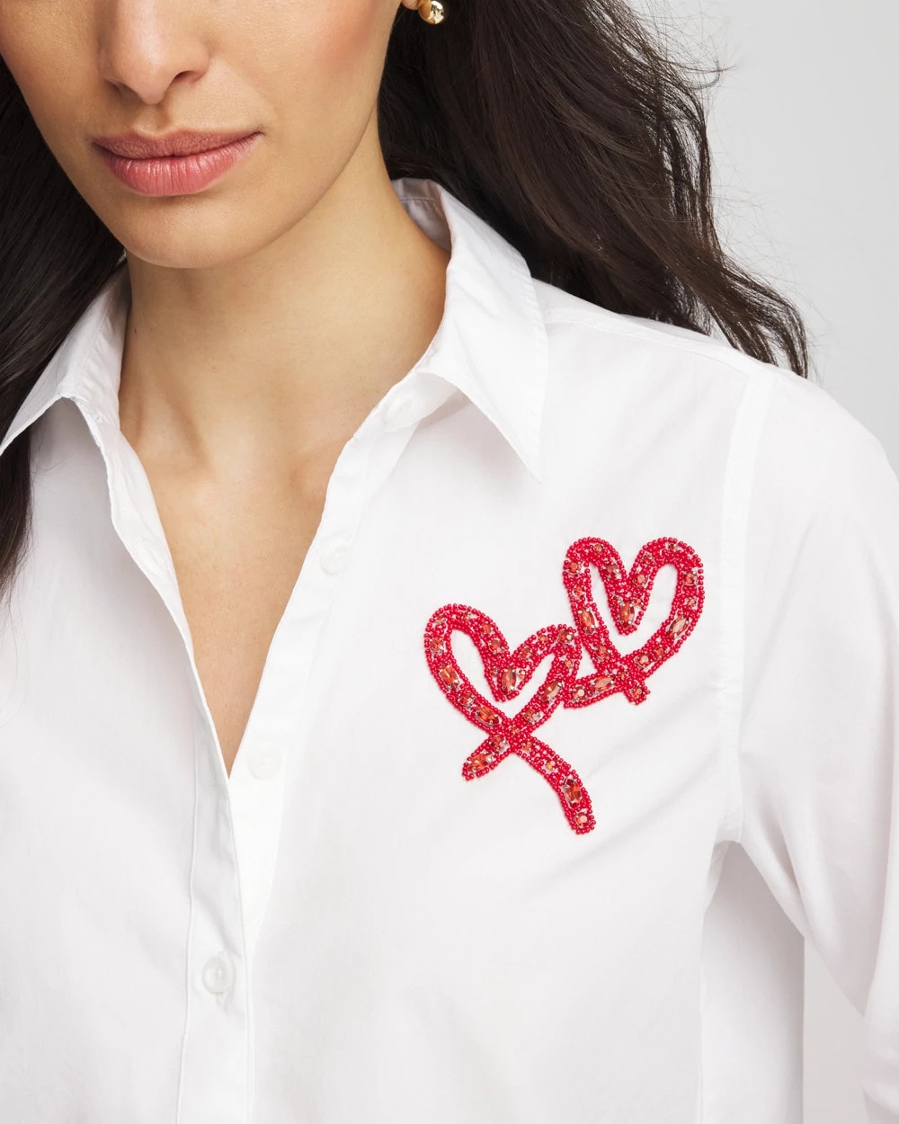 Chico's Crystal Heart Poplin Shirt