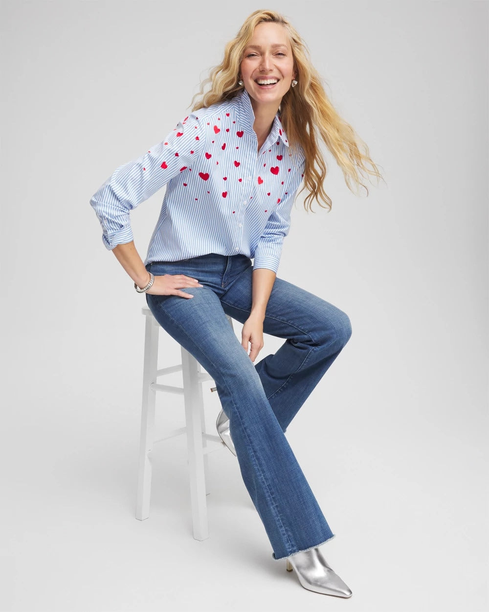 Chico's V-Day Striped Poplin Shirt