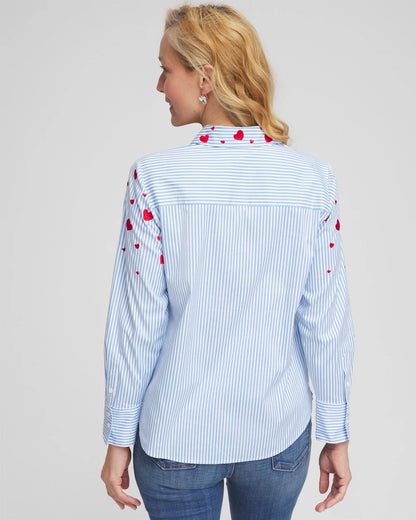 Chico's V-Day Striped Poplin Shirt