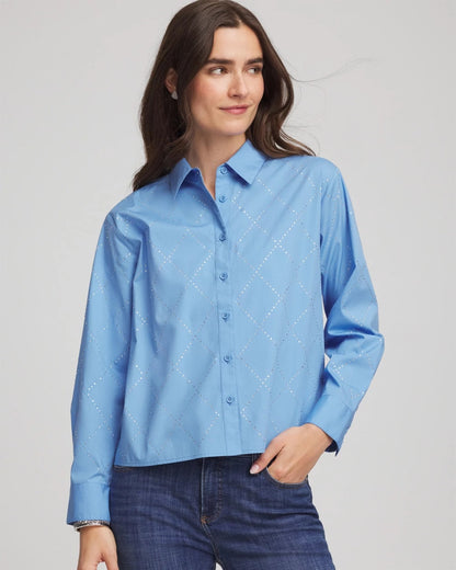 Chico's Embellished Stretch Cotton Collared Shirt