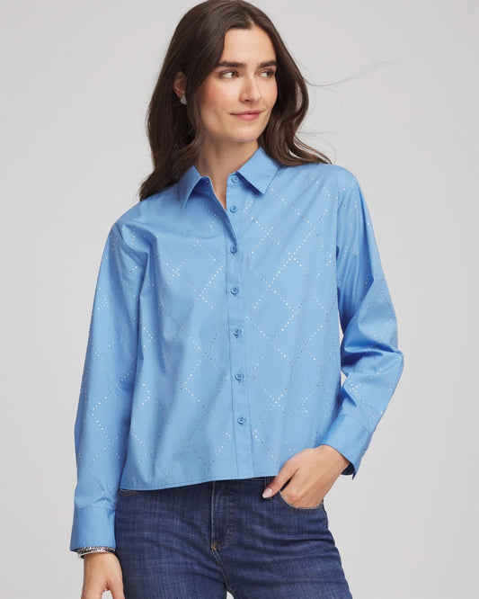 Chico's Embellished Stretch Cotton Collared Shirt