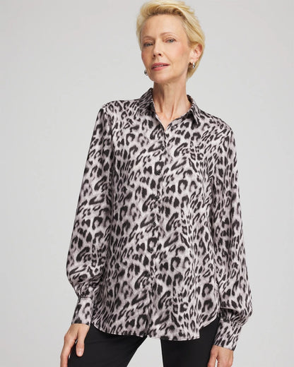 Chico's Faux Silk Snowy Animal Shirt