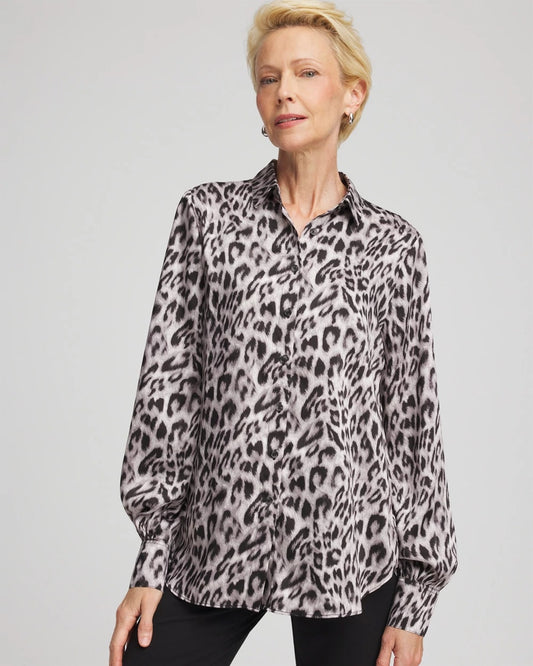 Chico's Faux Silk Snowy Animal Shirt