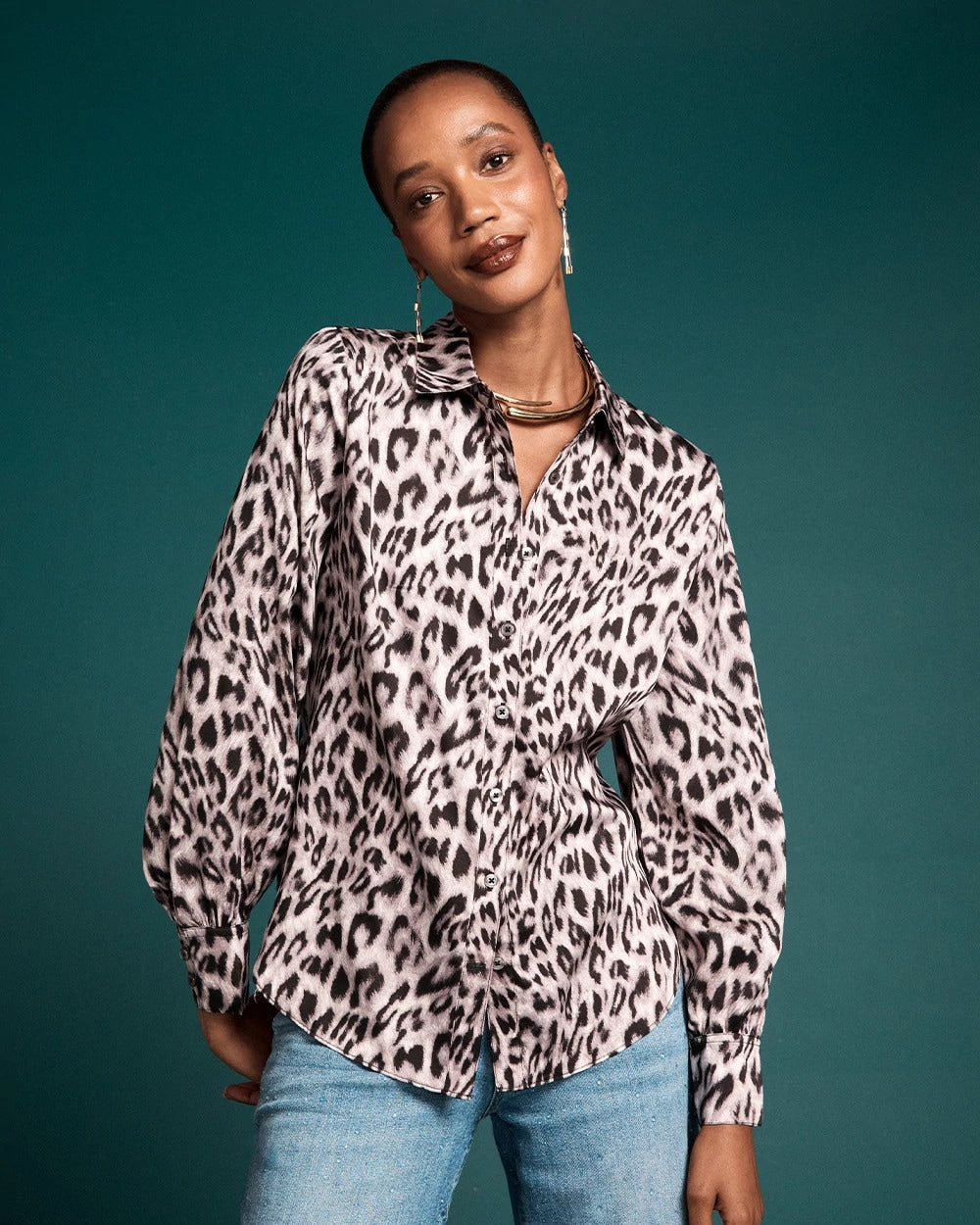 Chico's Faux Silk Snowy Animal Shirt