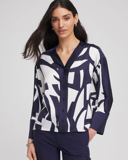 Chico's Satin Geo Print Blouse