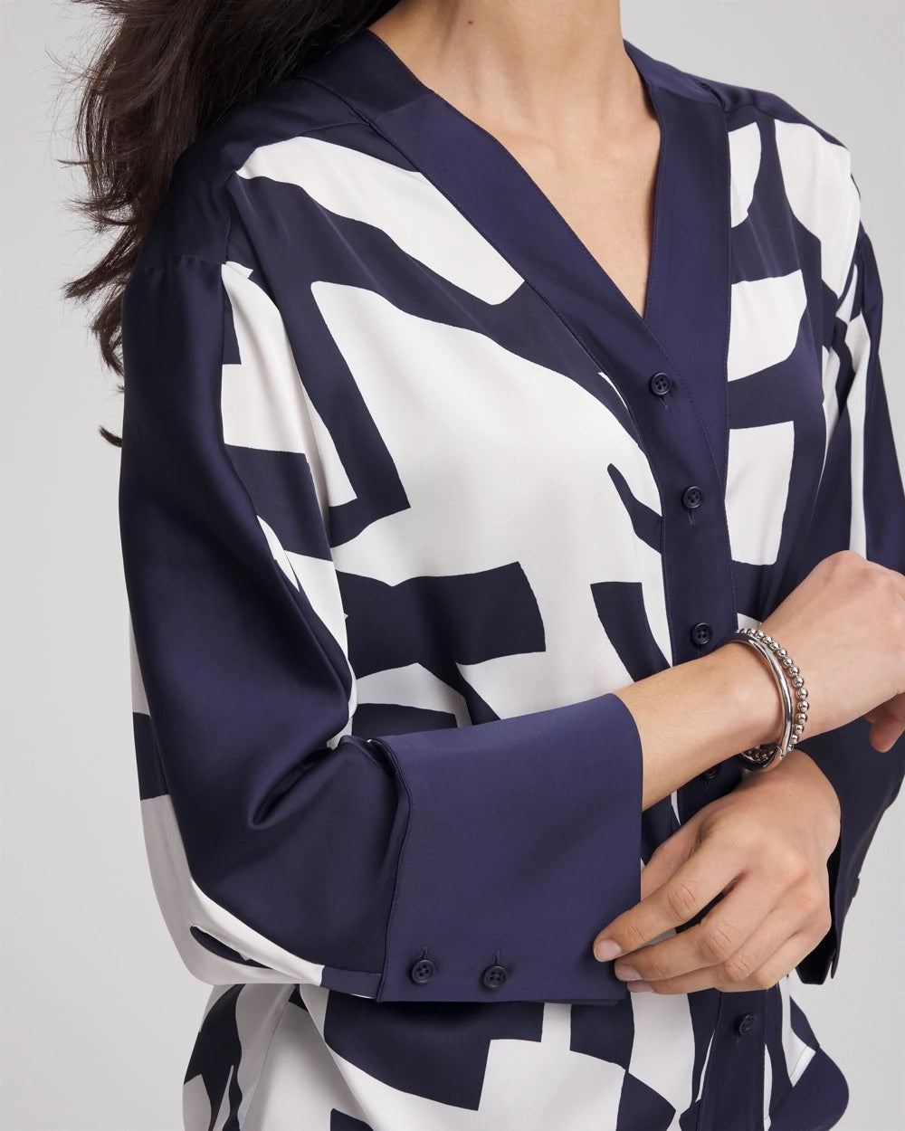 Chico's Satin Geo Print Blouse