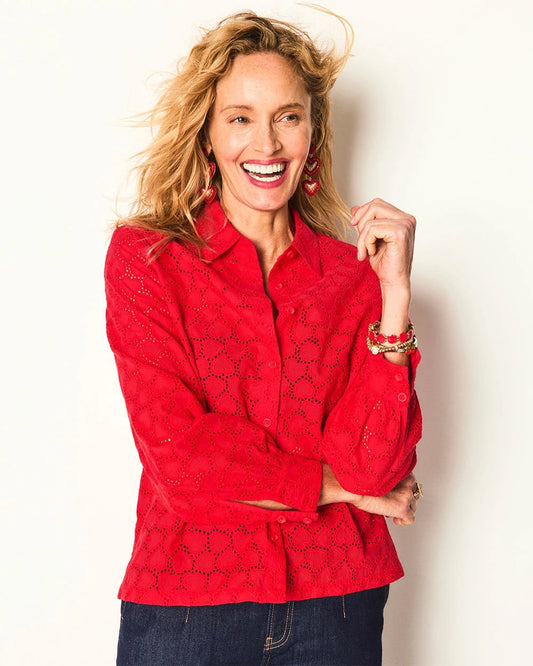Chico's Heart Eyelet Button Down Shirt