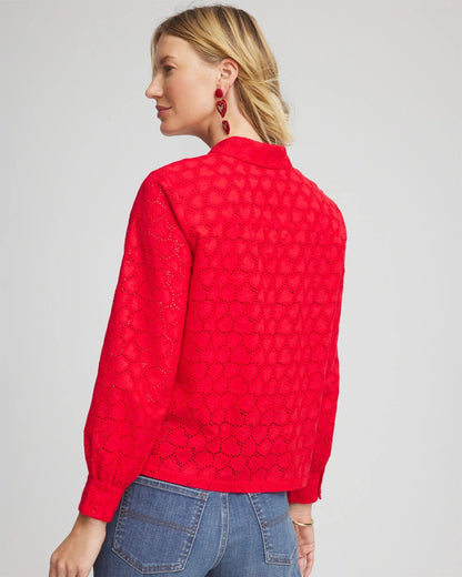 Chico's Heart Eyelet Button Down Shirt