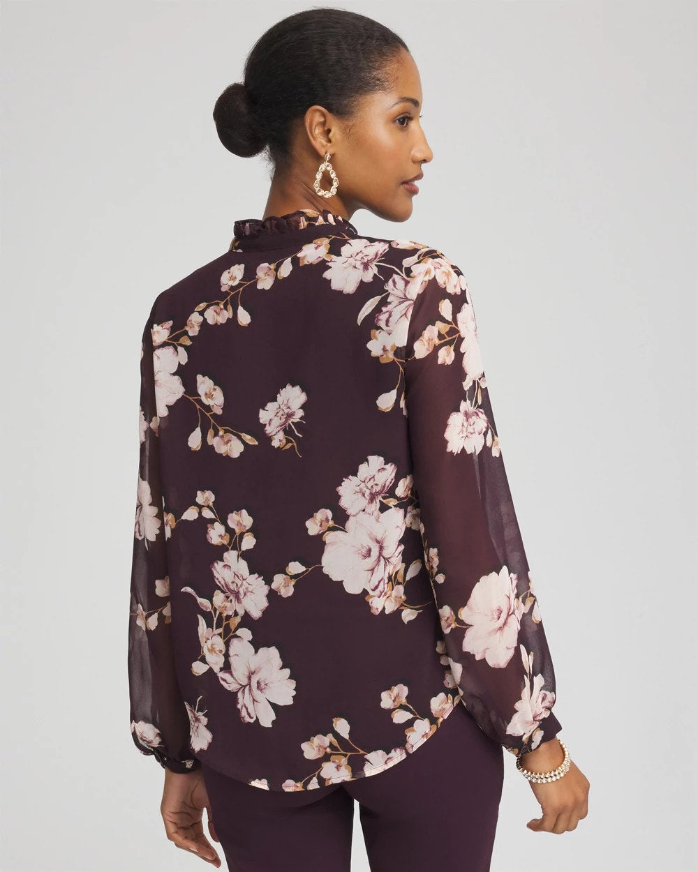 Chico's Frosty Floral Ruffleneck Blouse