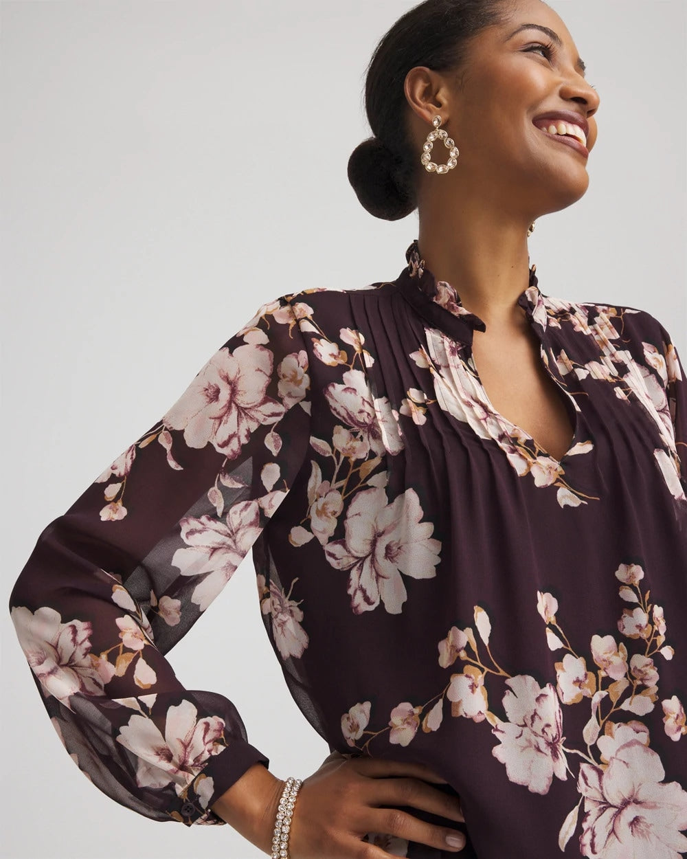 Chico's Frosty Floral Ruffleneck Blouse