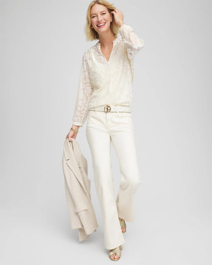 Chico's Cream Burnout Pullover Blouse