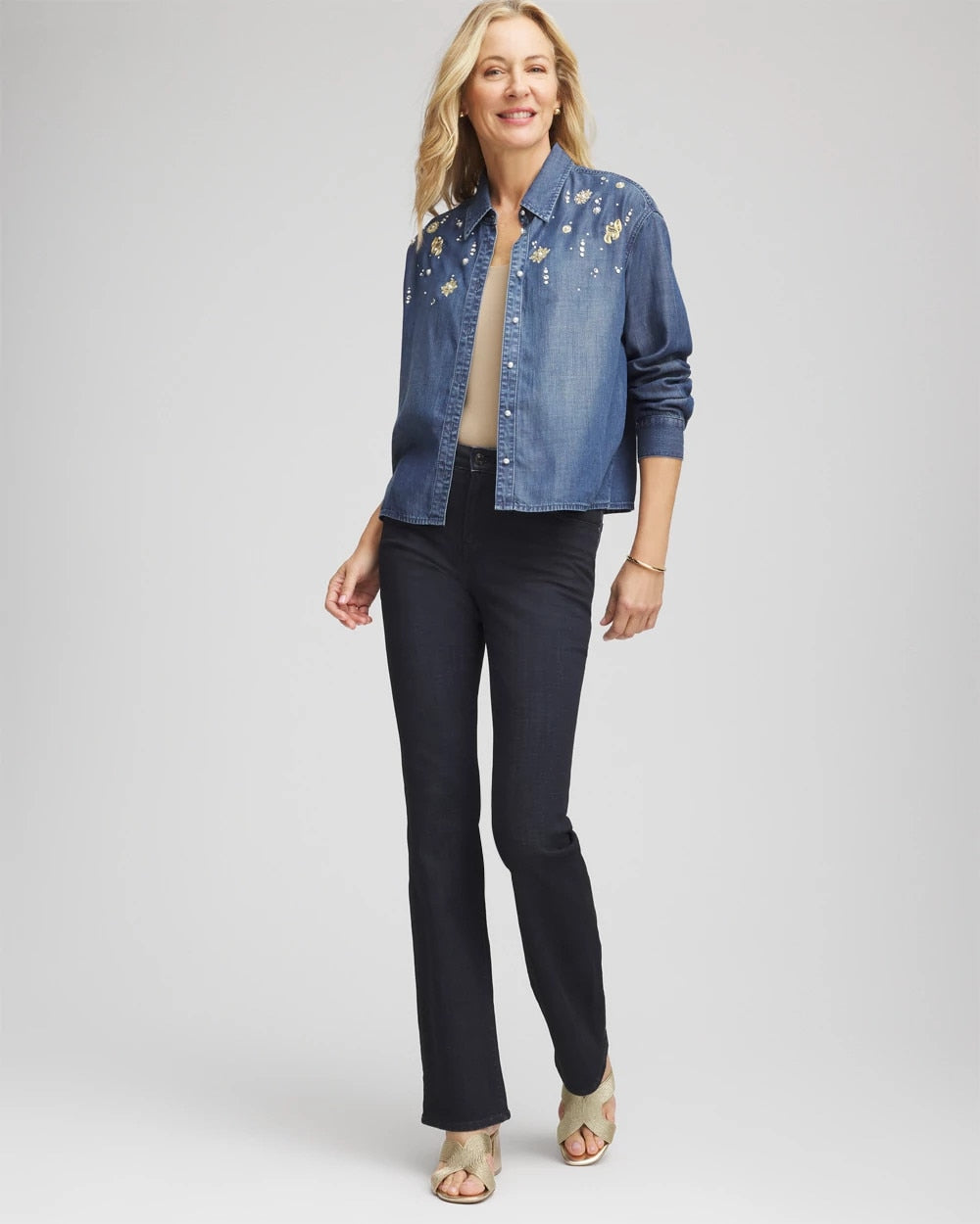 Chico's Embellished Tencel Collar Shirt