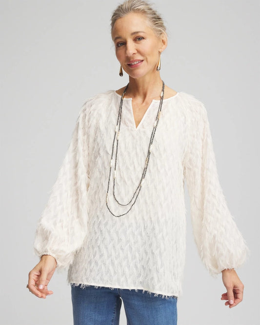 Chico's Feathered Pullover Peasant Blouse
