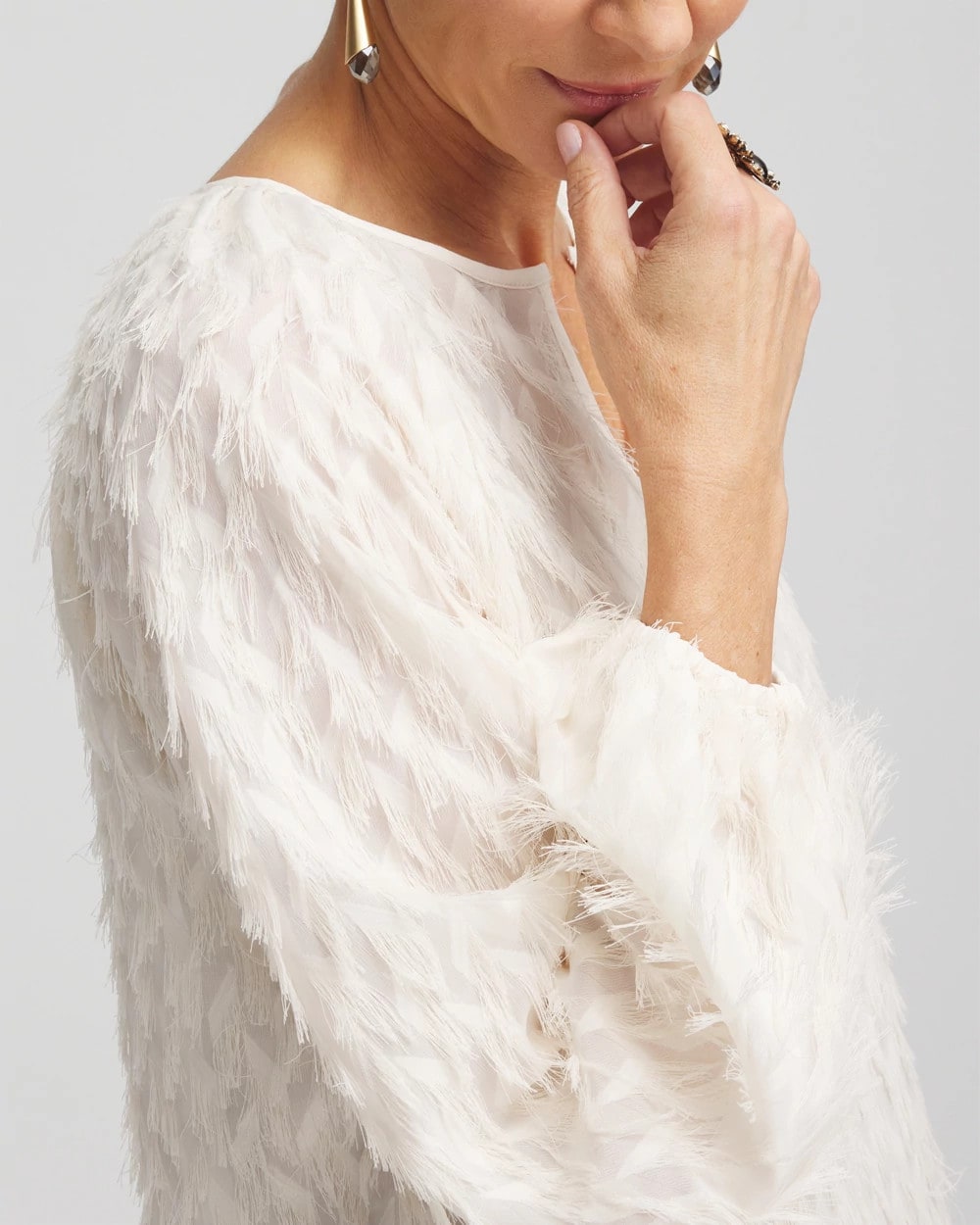 Chico's Feathered Pullover Peasant Blouse
