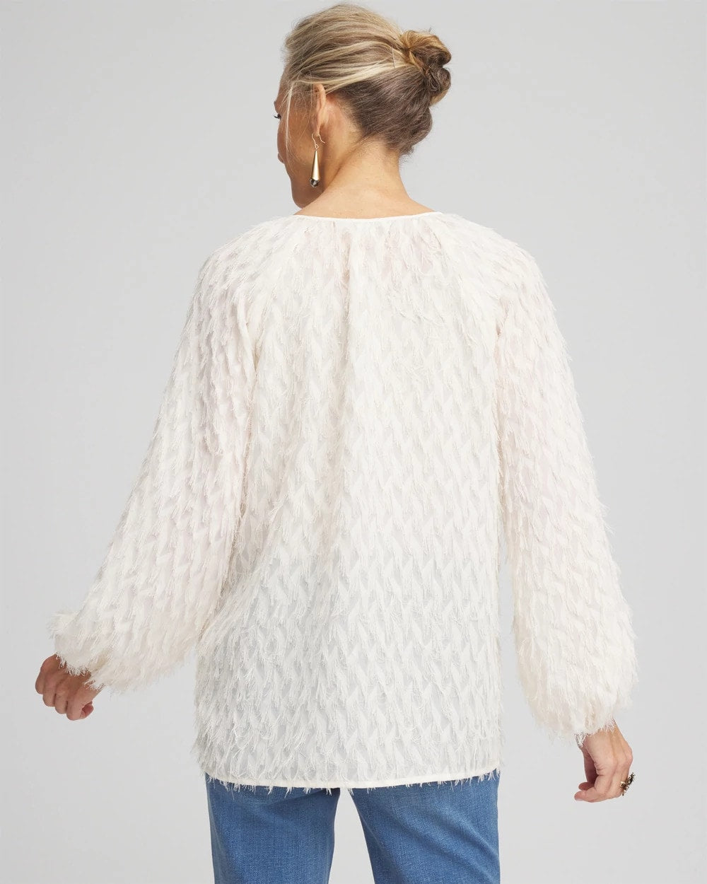 Chico's Feathered Pullover Peasant Blouse