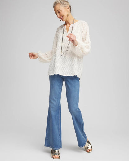 Chico's Feathered Pullover Peasant Blouse