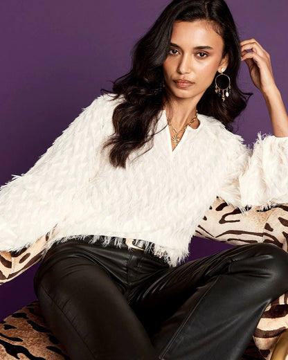 Chico's Feathered Pullover Peasant Blouse