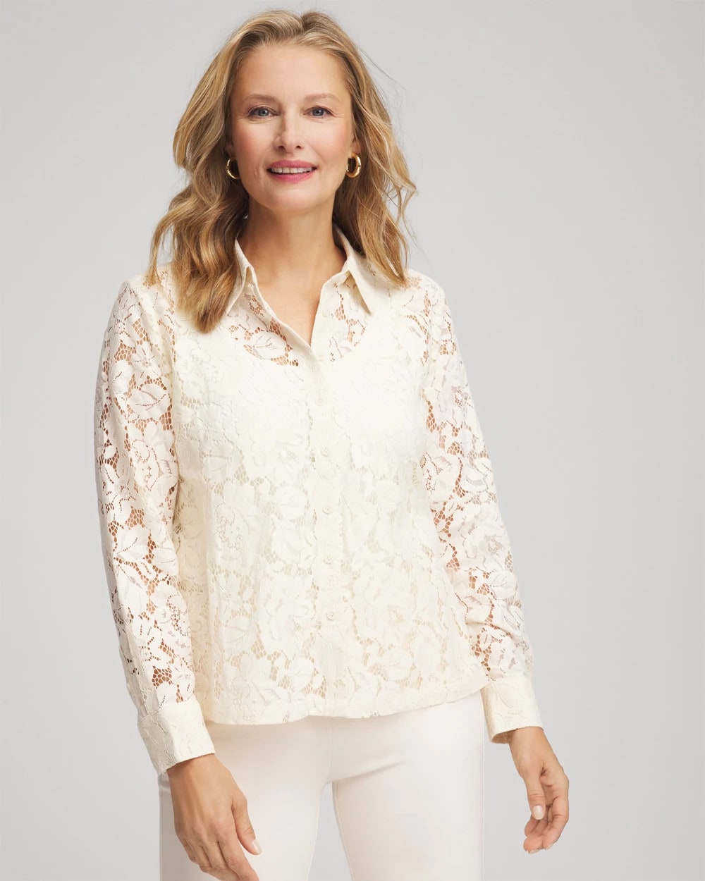 Chico's Classic-Fit Collared Lace Shirt