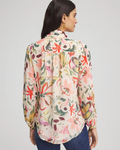 Chico's Floral Jacquard Tie-Front Blouse