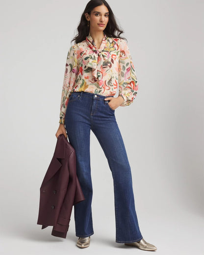 Chico's Floral Jacquard Tie-Front Blouse