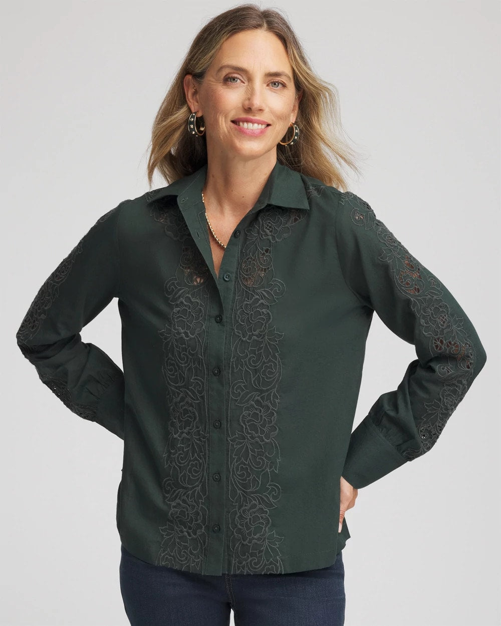 Chico's Lace Cotton Voile Shirt