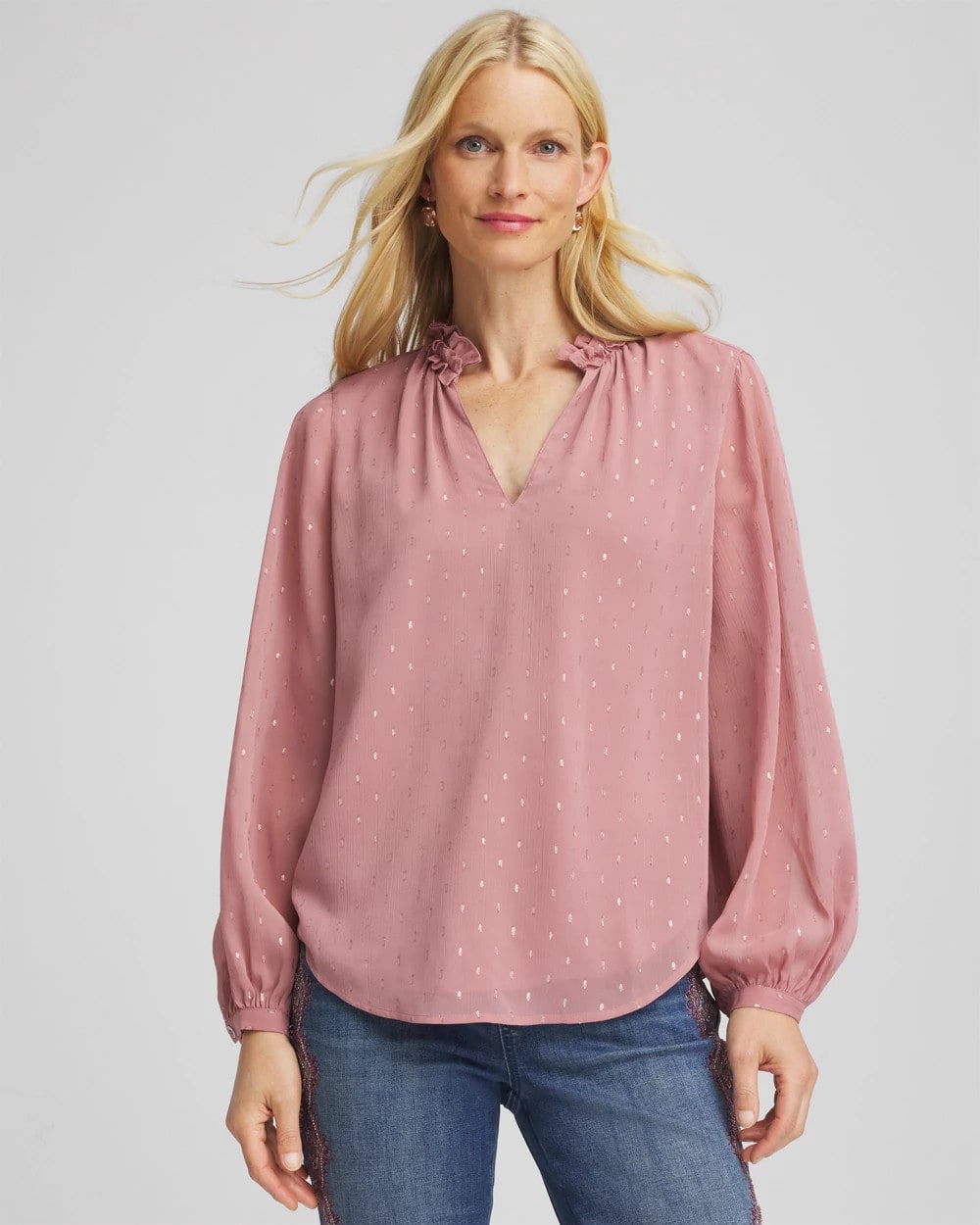 Chico's Ruffleneck Lined Georgette Blouse