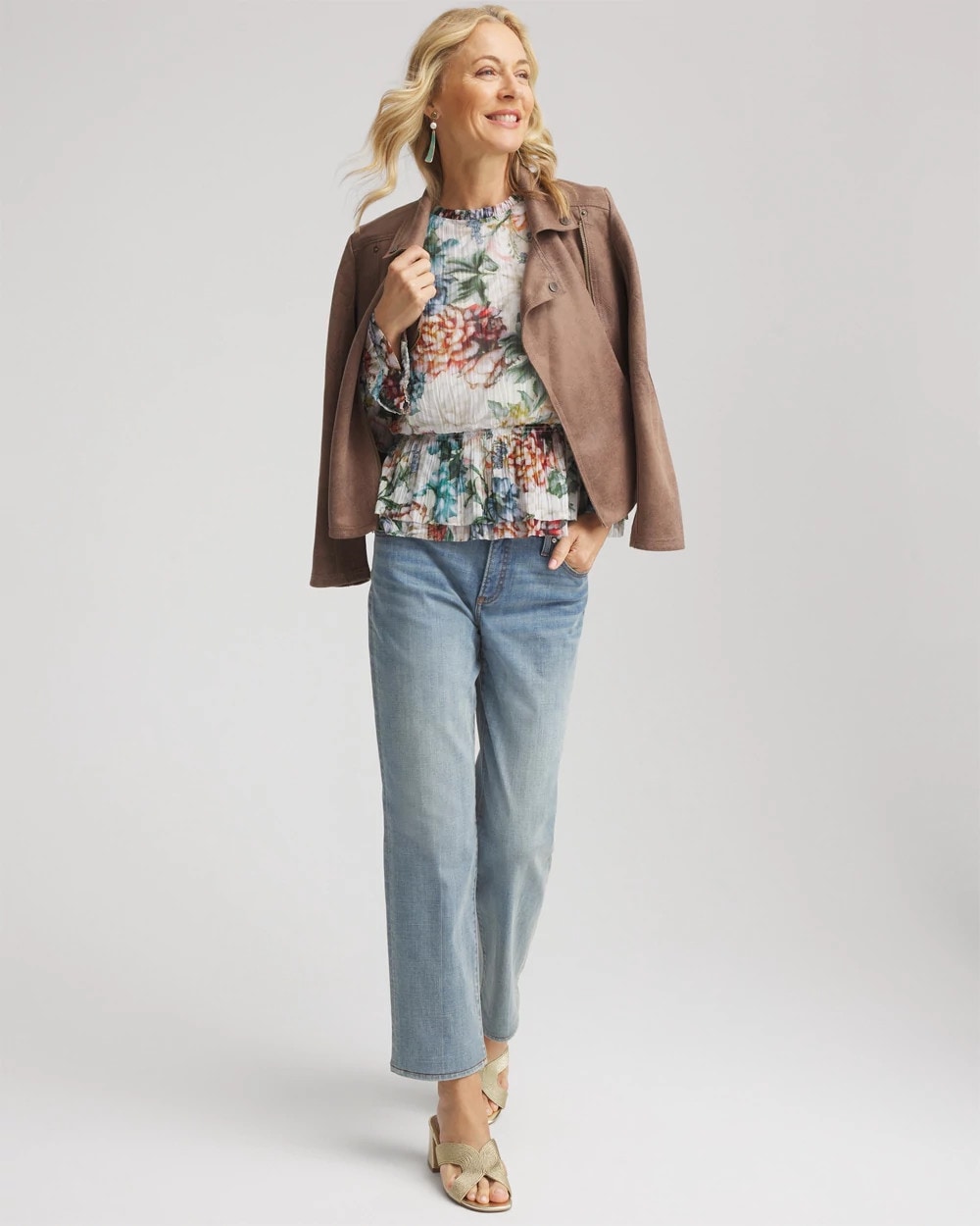 Chico's Rose Print Crinkle Top