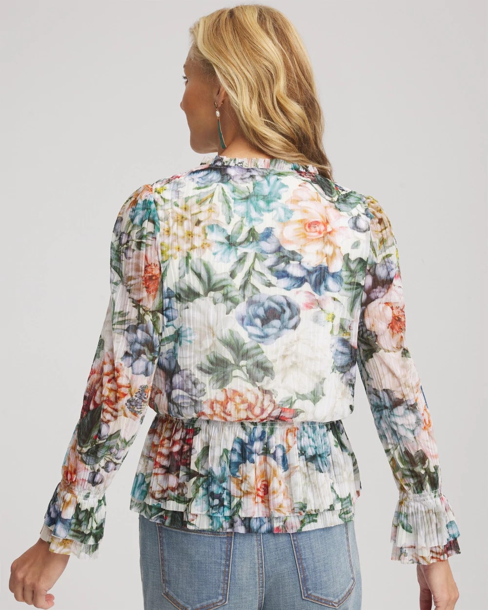 Chico's Rose Print Crinkle Top