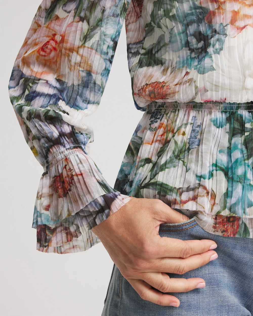 Chico's Rose Print Crinkle Top