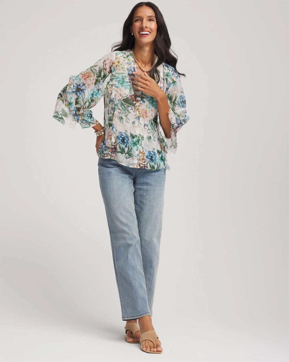 Chico's Georgette Ruffled V-Neck Blouse