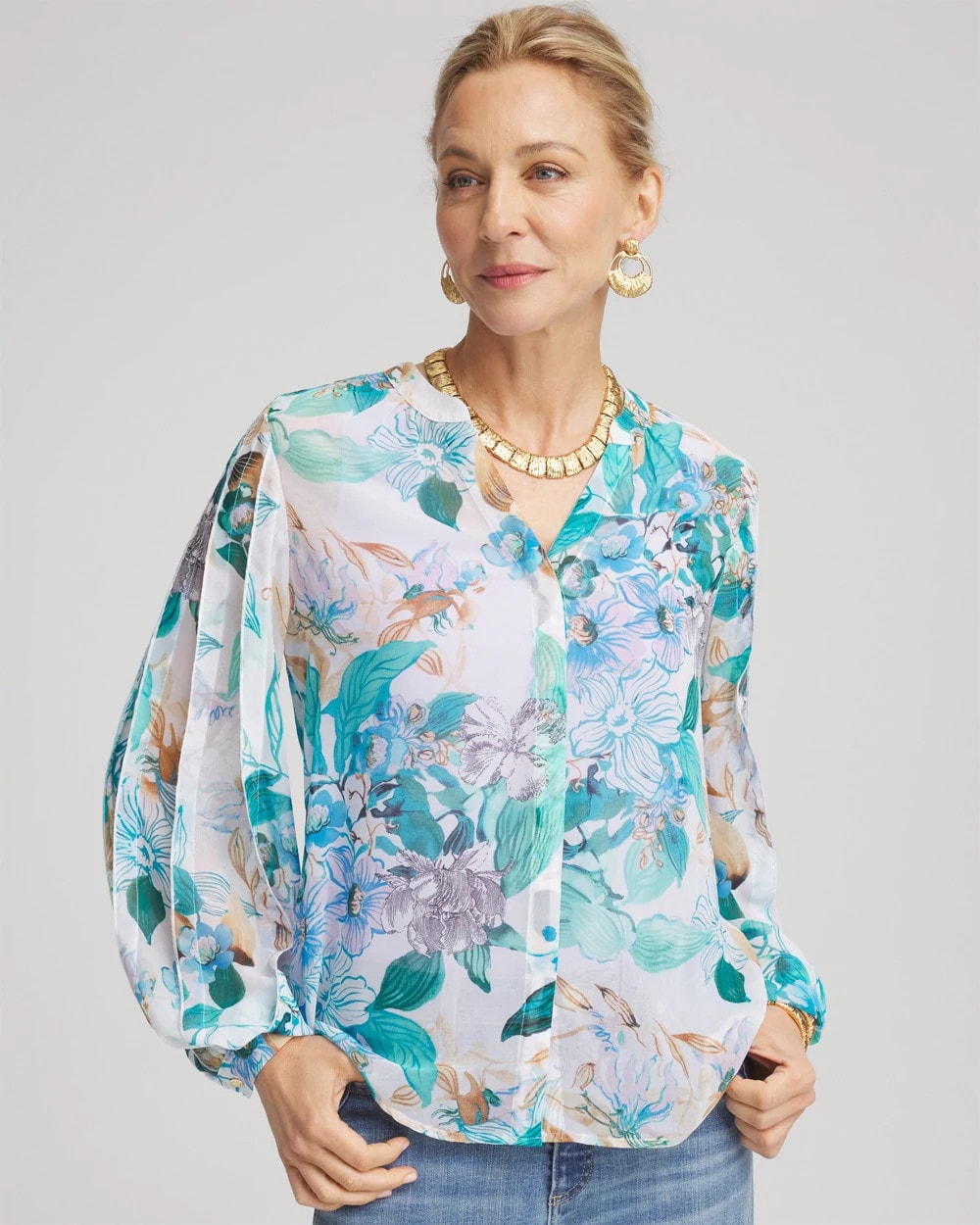 Chico's Georgette Billow Sleeved Blouse