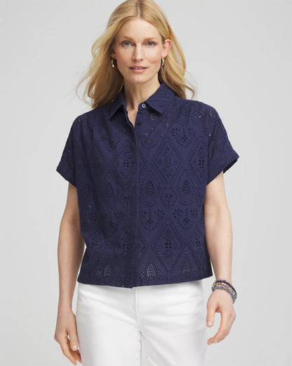 Chico's Embroidered Eyelet Button-down Top