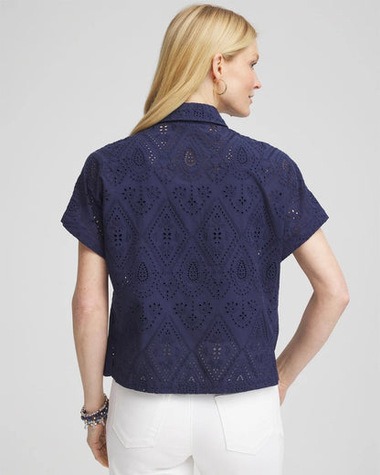 Chico's Embroidered Eyelet Button-down Top
