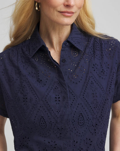 Chico's Embroidered Eyelet Button-down Top
