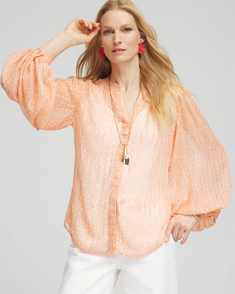 Chico's Metallic Jacquard Blouse