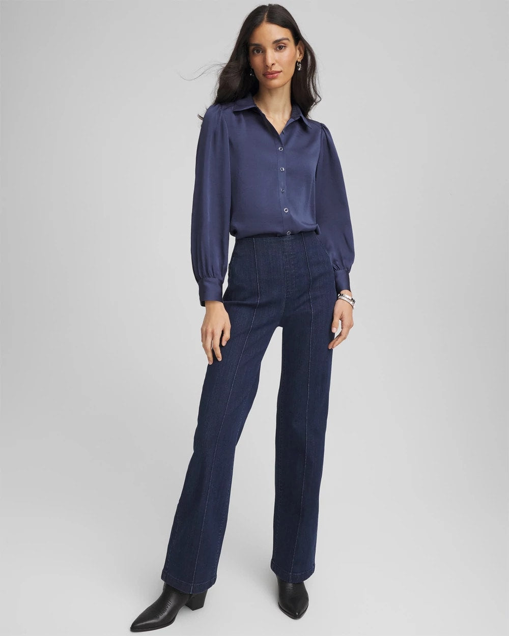 Chico's Puff Sleeve Satin Blouse